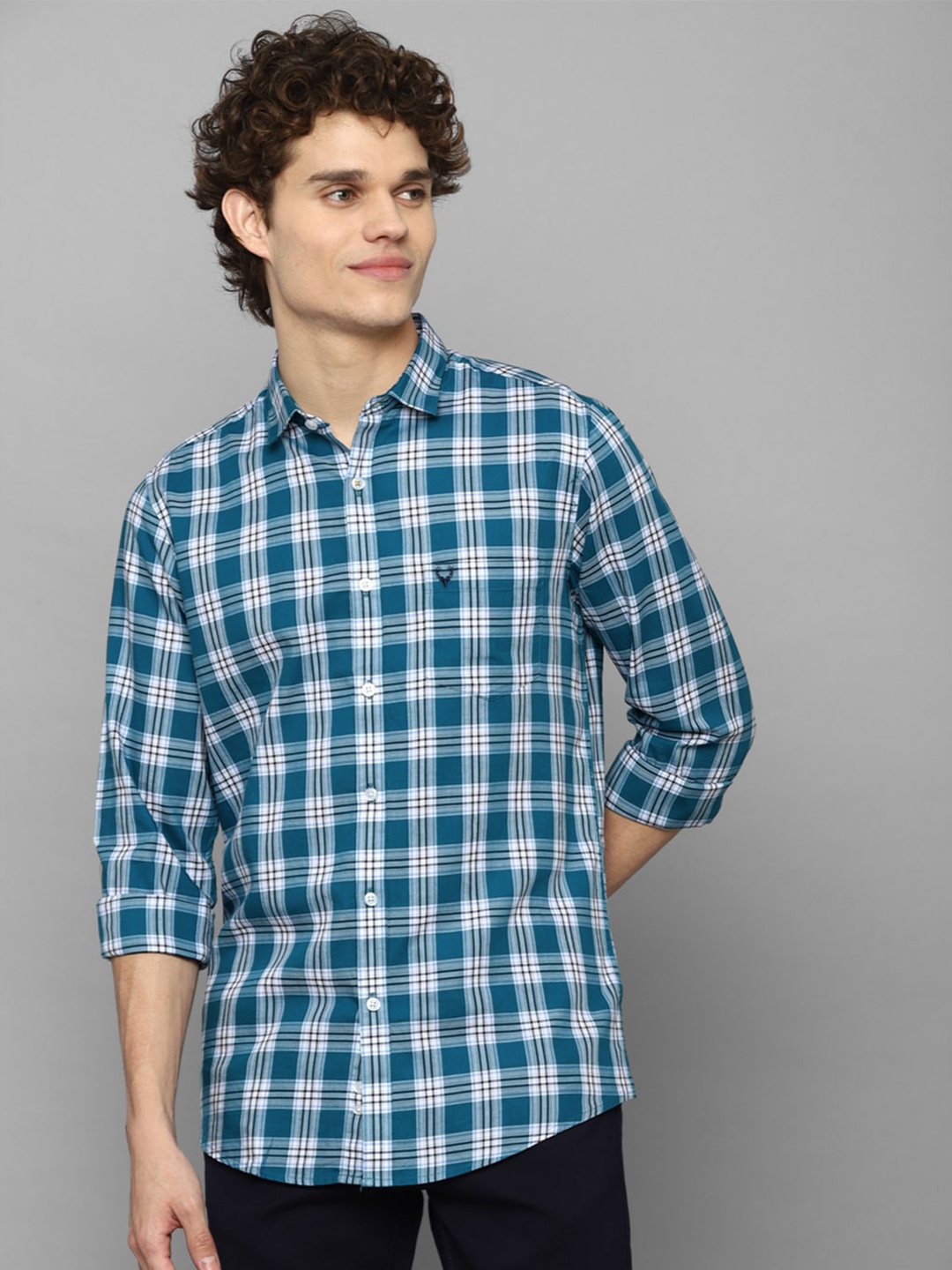 

Allen Solly Men Blue Slim Fit Tartan Checks Checked Casual Shirt