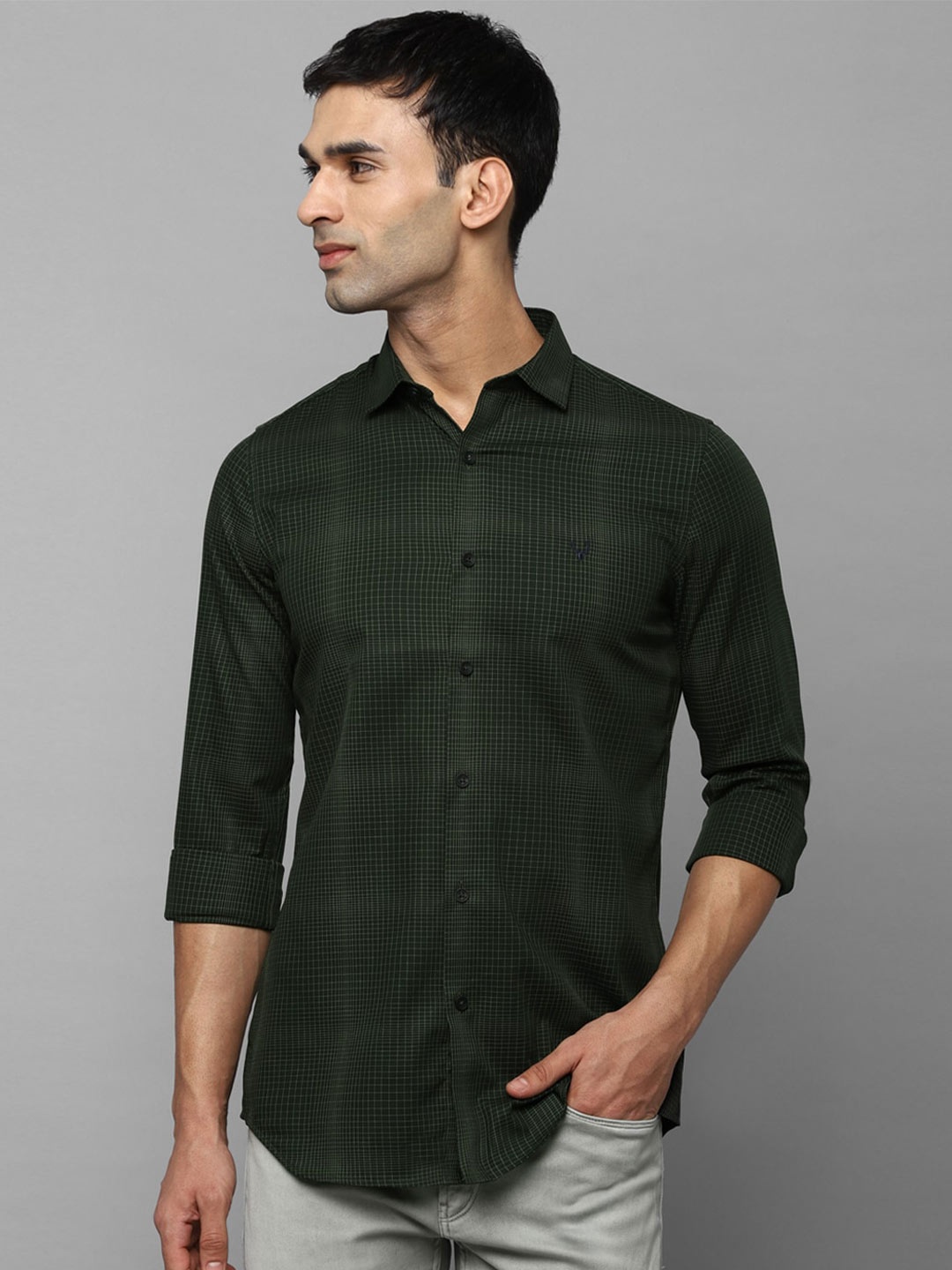 

Allen Solly Men Olive Green Slim Fit Checked Casual Shirt