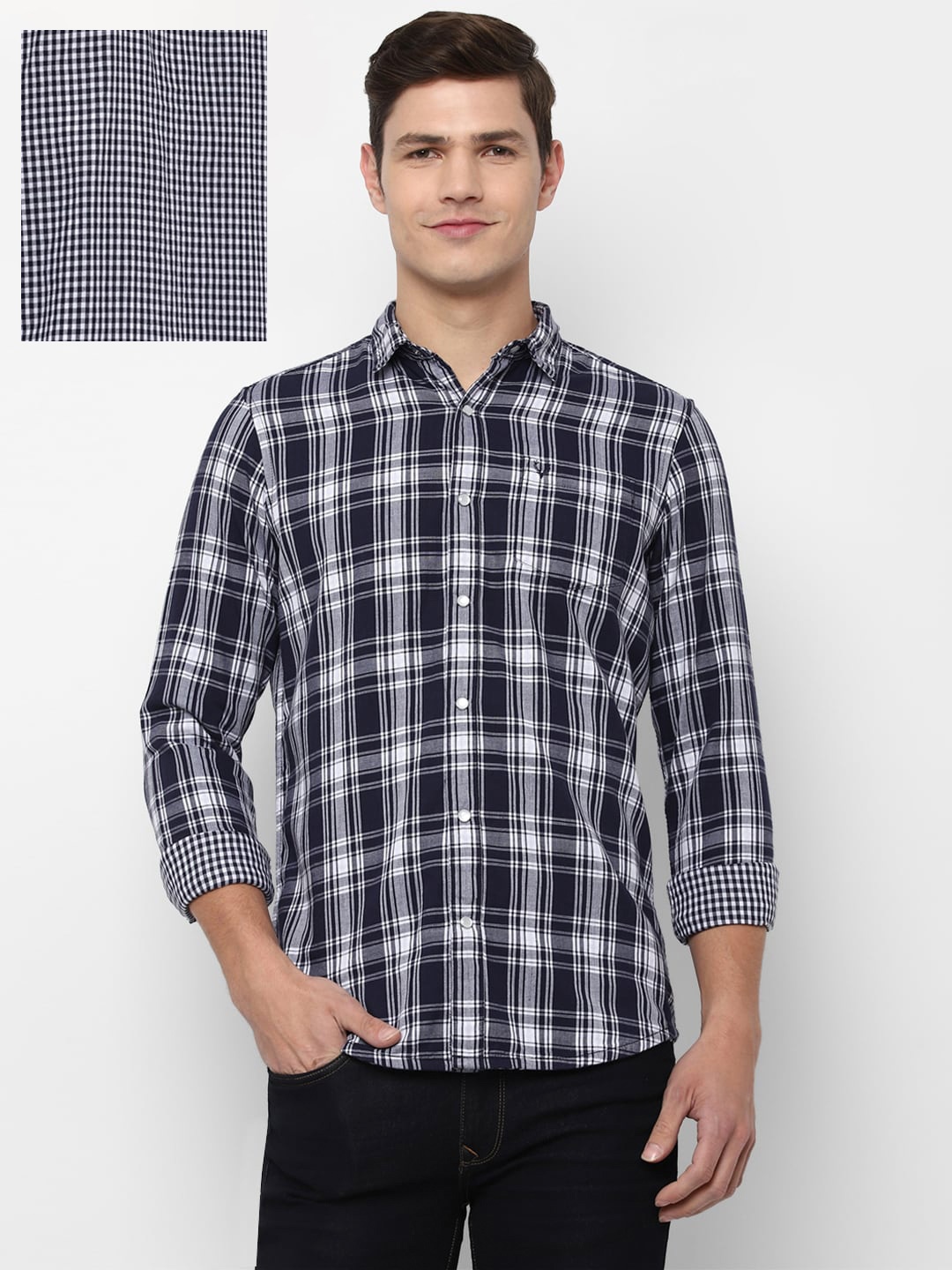 

Allen Solly Sport Men Navy Blue Checked Casual Shirt, Black