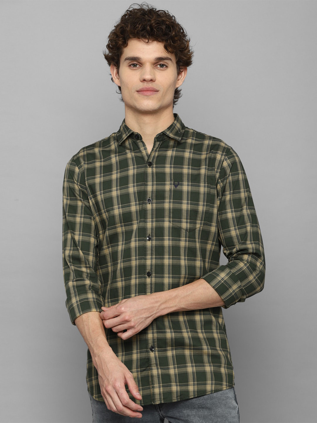

Allen Solly Sport Men Olive Green Tartan Checks Checked Casual Shirt