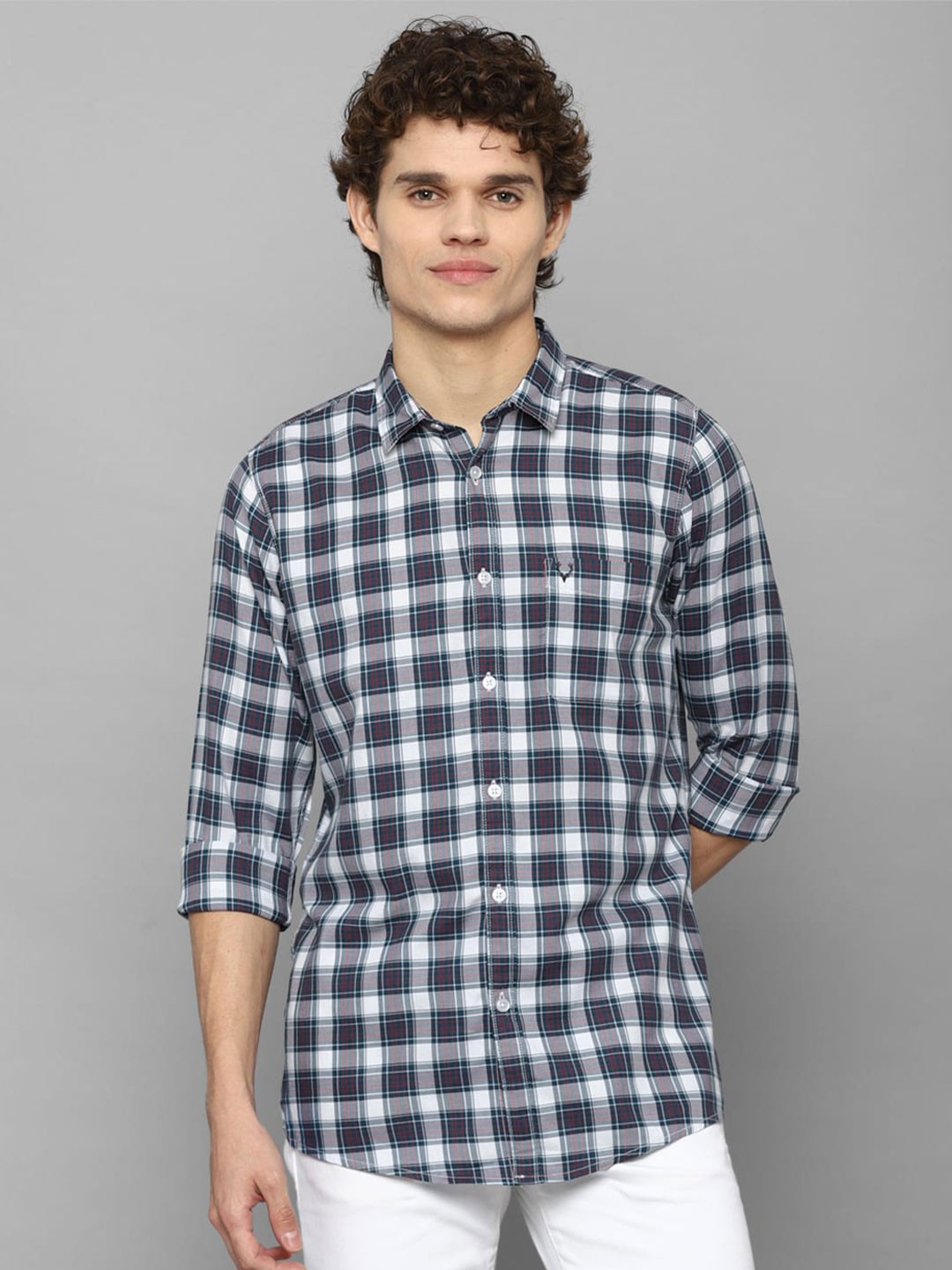 

Allen Solly Sport Men Navy Blue & White Tartan Checks Checked Pure Cotton Casual Shirt