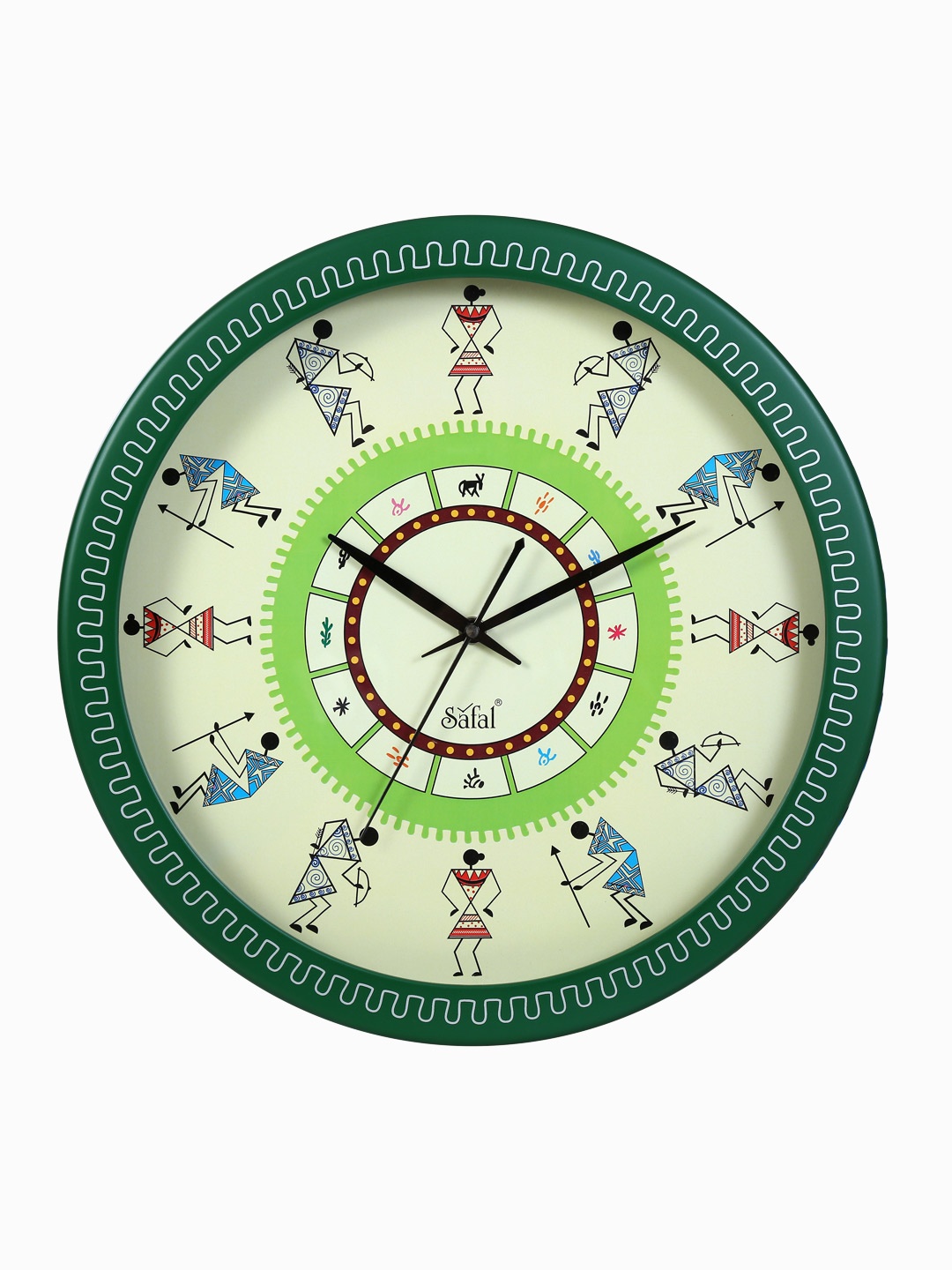 

Safal Multicoloured Dial Warli Art 34 cm Analogue Wall Clock, Black
