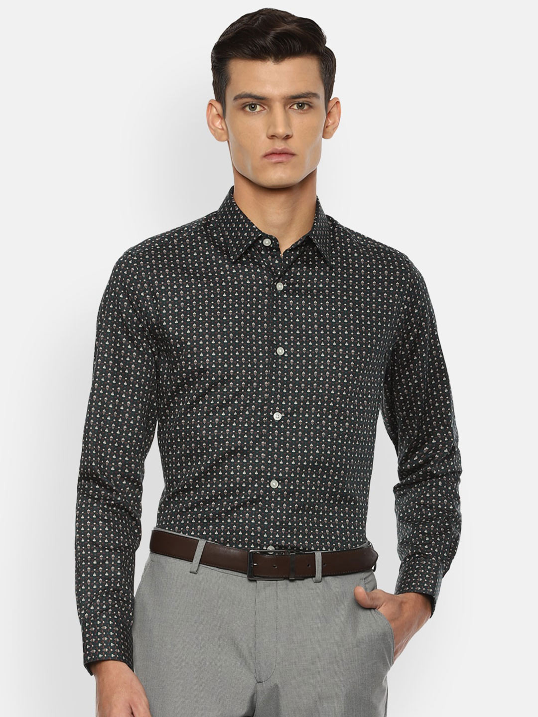 

Louis Philippe Men Grey Printed Formal Shirt