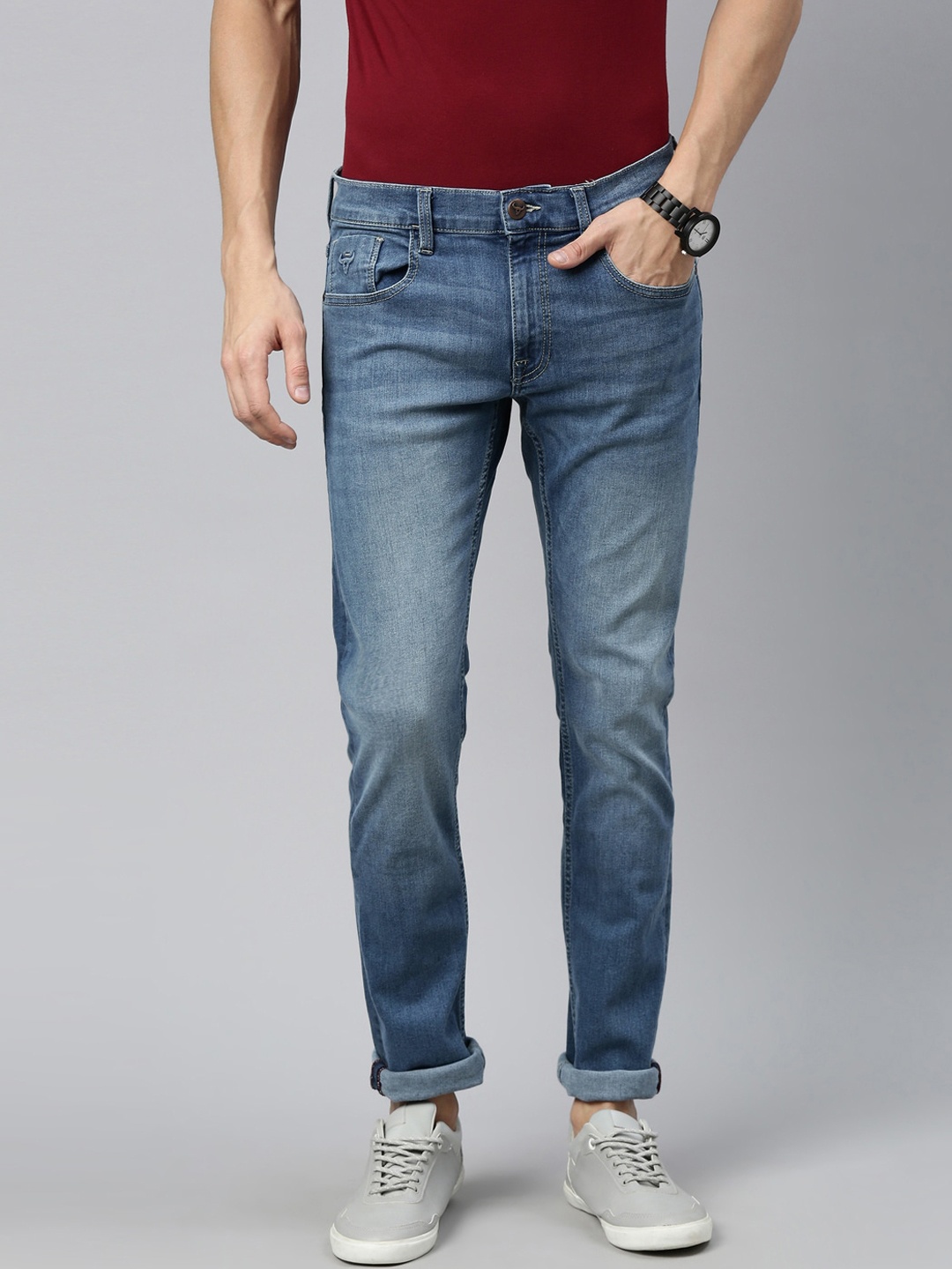 

American Bull Men Blue Slim Fit Light Fade Jeans