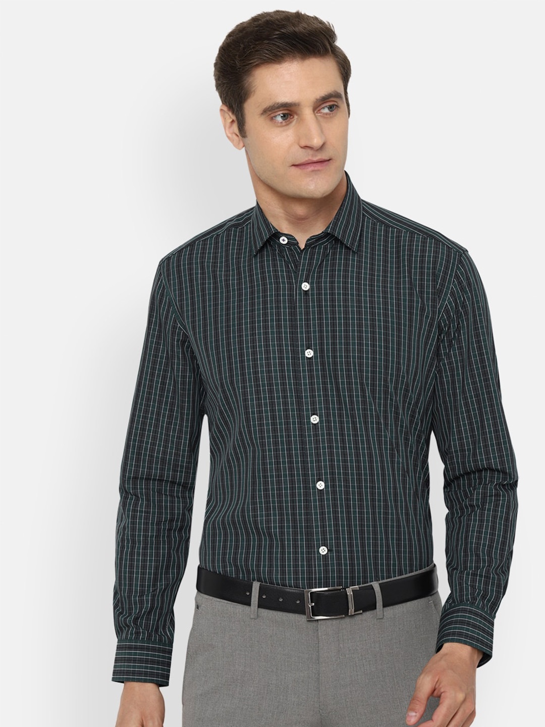 

Luxure by Louis Philippe Men Green Striped Formal Shirt