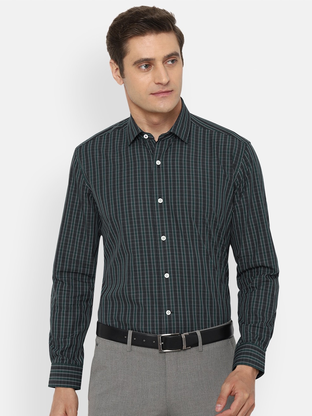 

Luxure by Louis Philippe Men Green Striped Formal Shirt