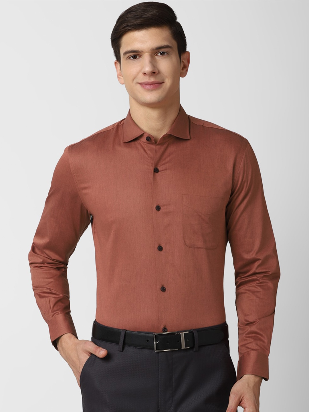 

Peter England Elite Men Slim Fit Formal Shirt, Rust