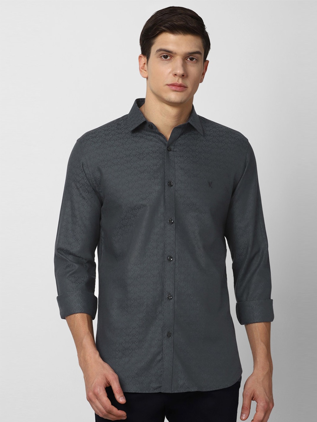 

V Dot Men Charcoal Slim Fit Casual Shirt