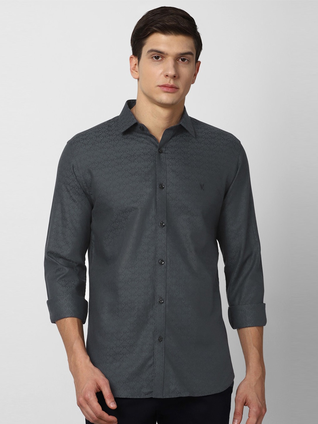 

V Dot Men Navy Blue Slim Fit Casual Shirt