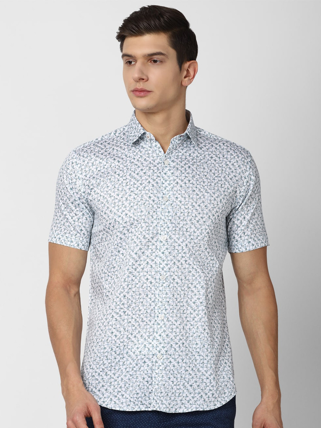 

V Dot Men Blue Slim Fit Floral Printed Casual Shirt