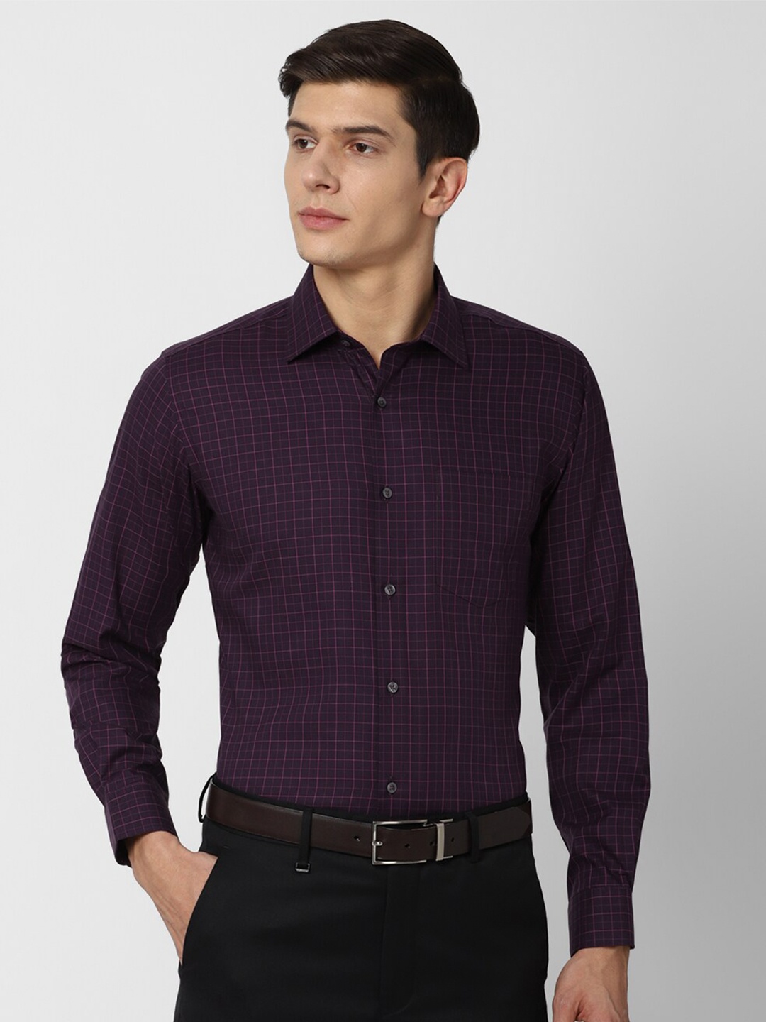 

Van Heusen Men Purple Grid Tattersall Checks Checked Pure Cotton Formal Shirt