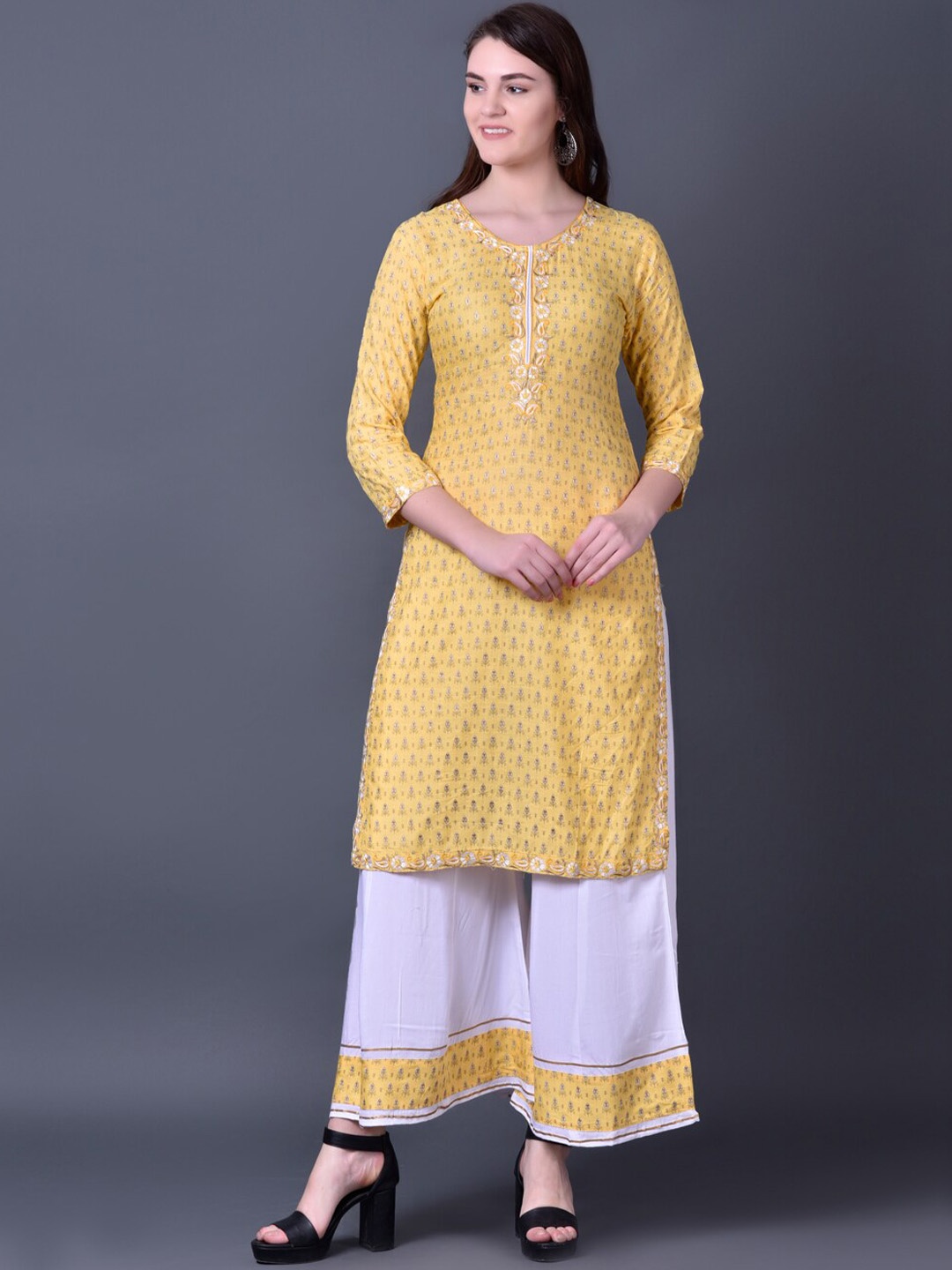 

Ziva Fashion Women Yellow Floral Printed Kurta with Palazzo