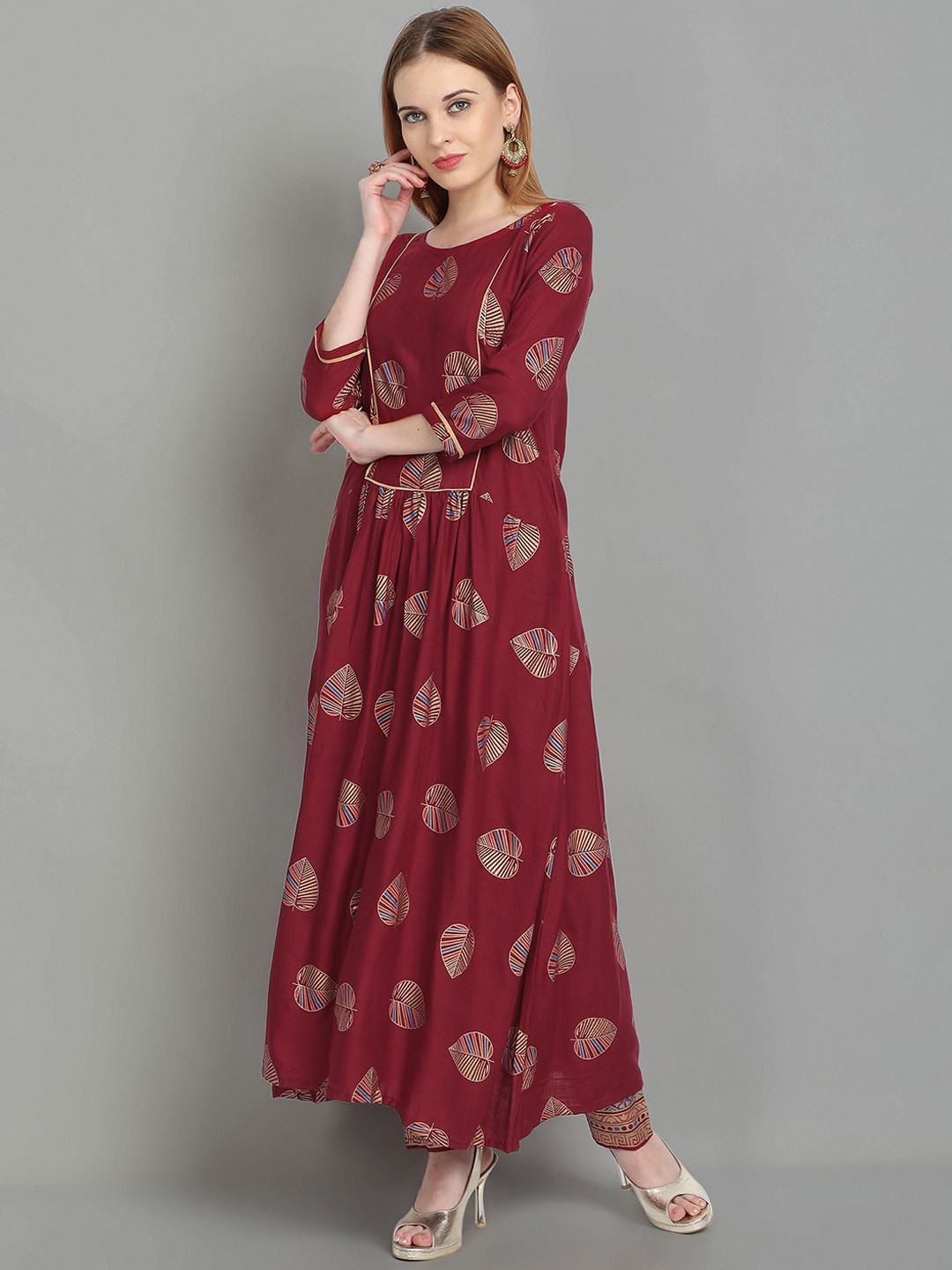 

Ziva Fashion Women Maroon Floral Printed Kurta with Trousers