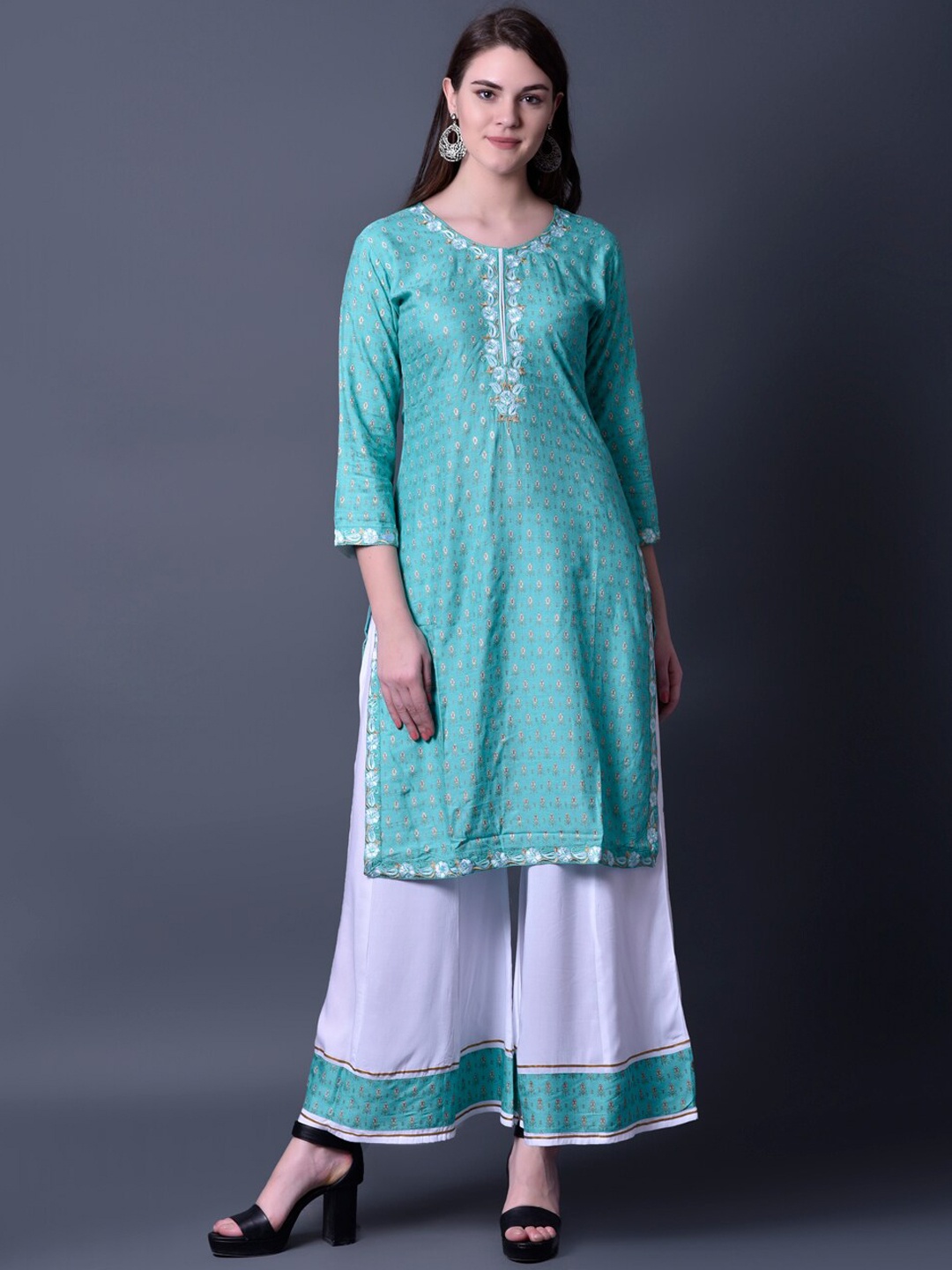 

Ziva Fashion Women Blue Floral Printed Thread Work Kurta with Palazzos