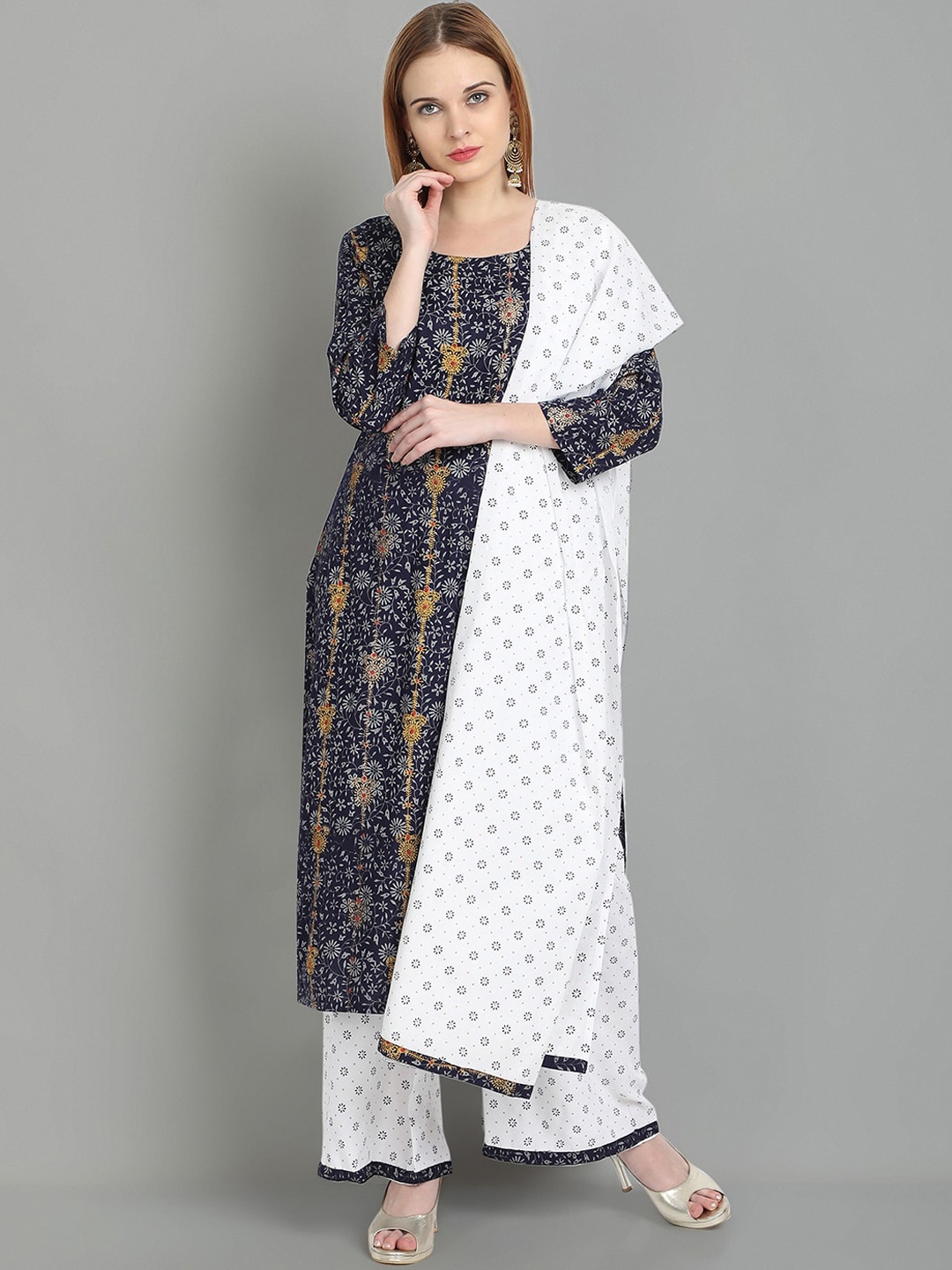 

Ziva Fashion Women Blue Ethnic Motifs Printed Kurta with Palazzos & With Dupatta