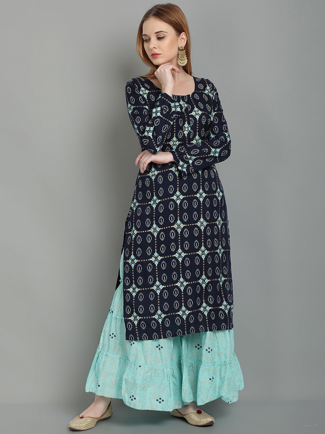 

Ziva Fashion Women Blue Ethnic Motifs Printed Kurta with Sharara