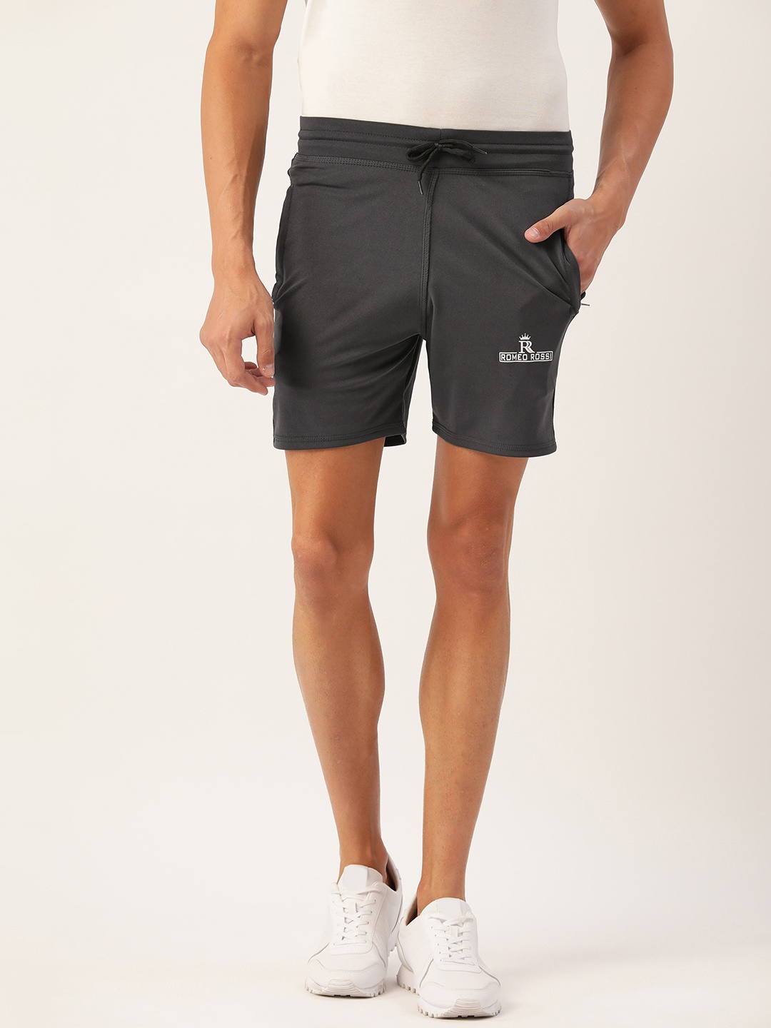 

ROMEO ROSSI Men Charcoal Grey Solid Slim Fit Shorts