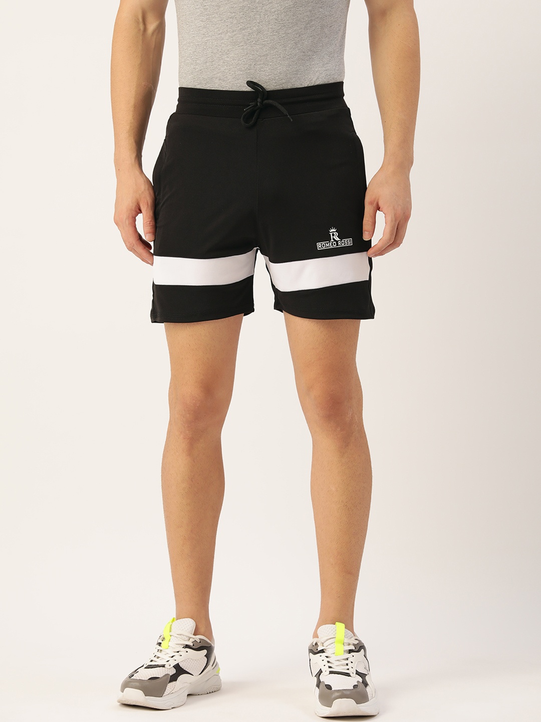 

ROMEO ROSSI Men Black Striped Slim Fit Shorts