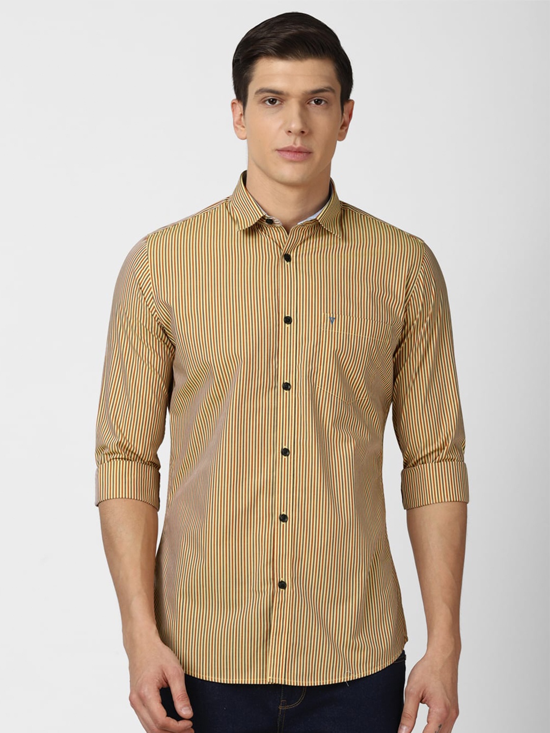 

Van Heusen Sport Men Mustard Slim Fit Striped Casual Shirt