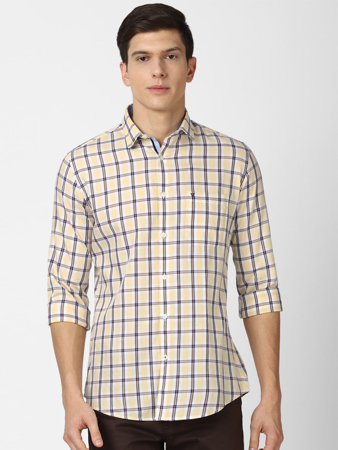 

Van Heusen Sport Men Yellow Slim Fit Checked Pure Cotton Casual Shirt