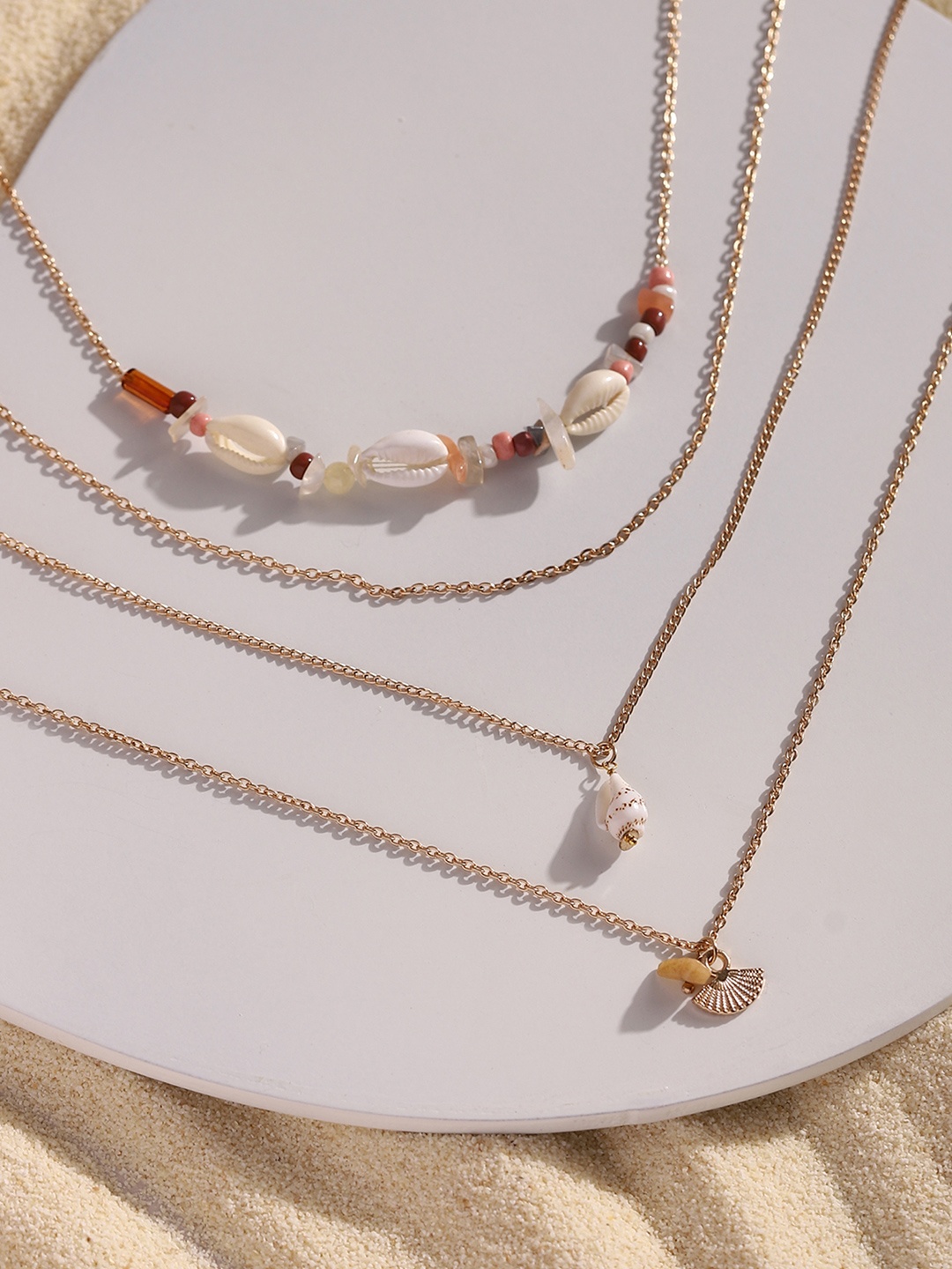 

DEEBACO Gold-Toned & White Rose Gold-Plated Layered Necklace