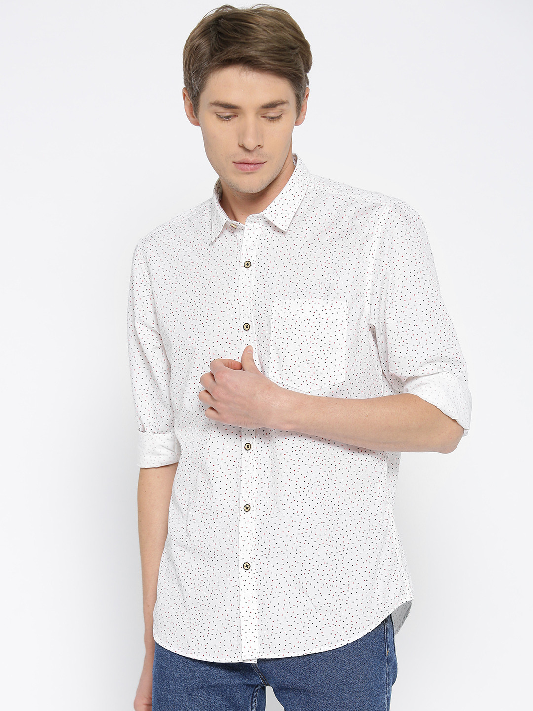 

John Players Men White Trim Fit Printed Casual Shirt