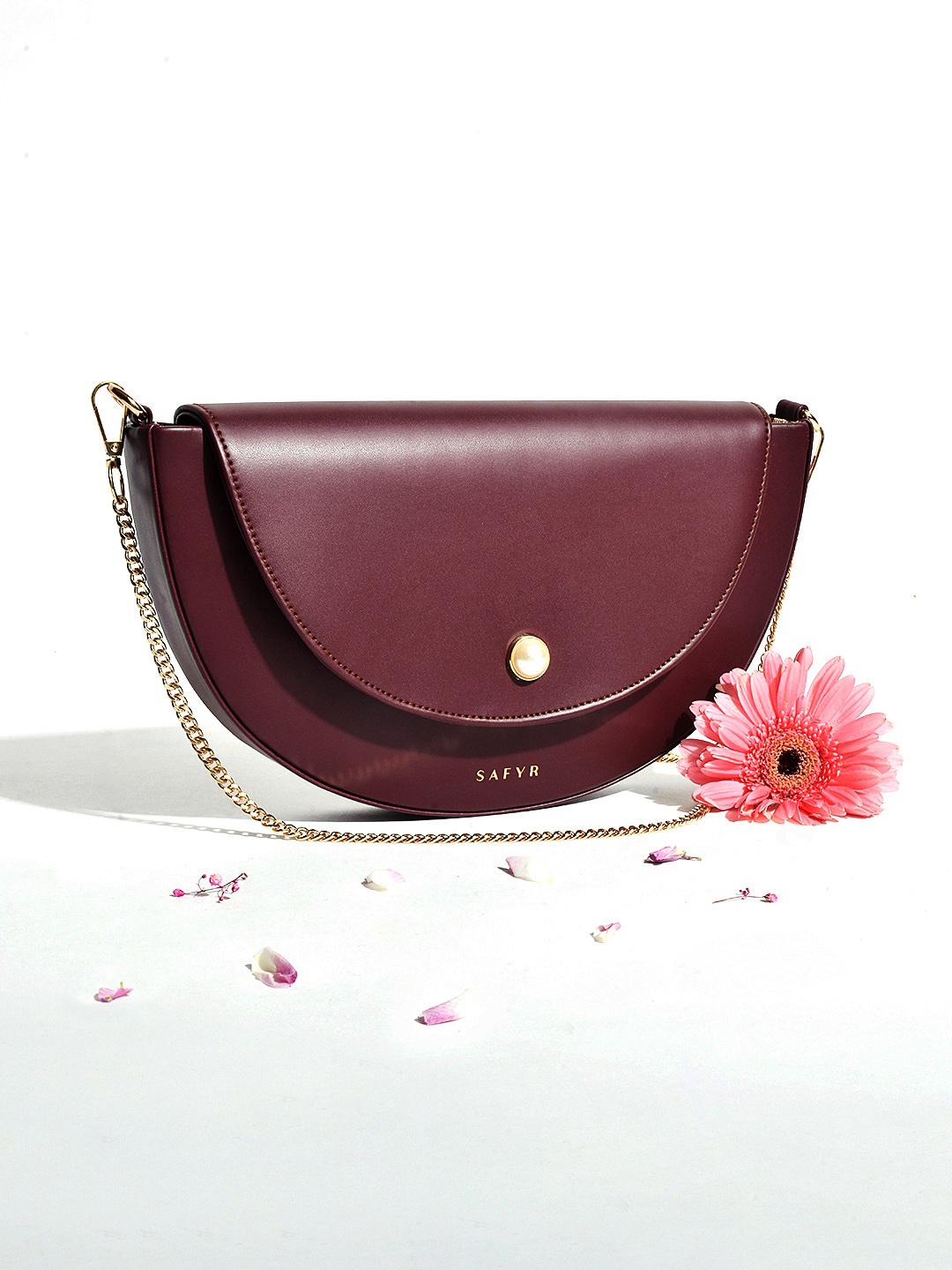 

SAFYR Burgundy Solid Half Moon Sling Bag