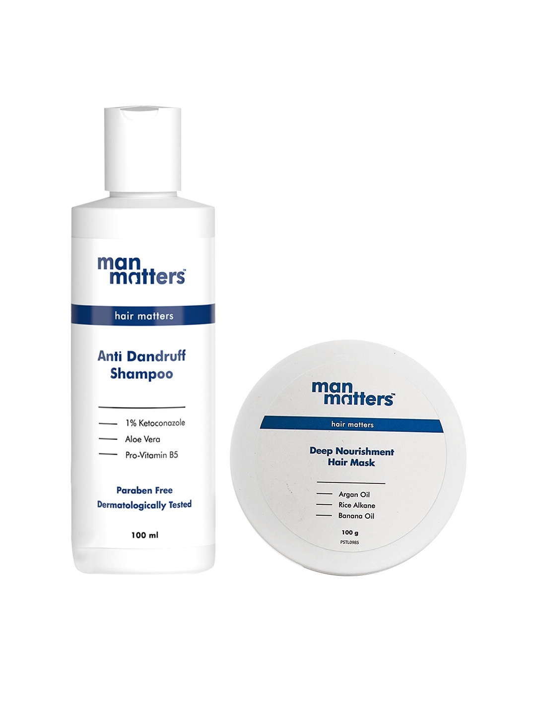 

Man Matters Set of Deep Nourishing Hair Mask 100g & Anti-Dandruff Shampoo 100ml, White