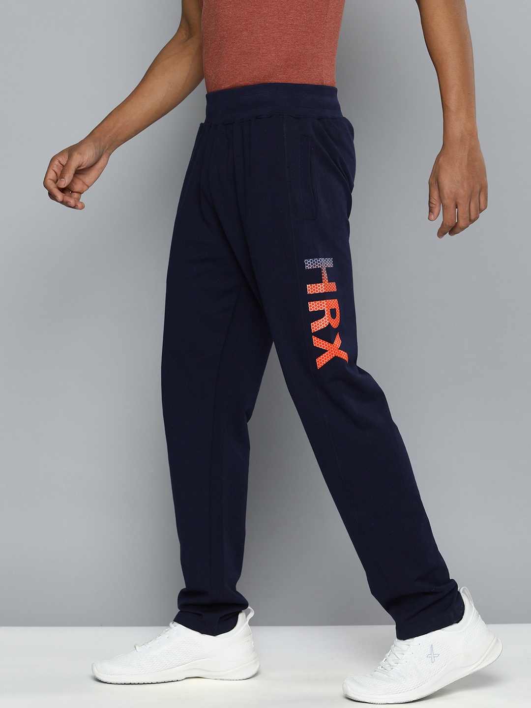 

HRX by Hrithik Roshan Men Navy Blue Brand Logo Printed Bio-Wash Cotton Track Pants