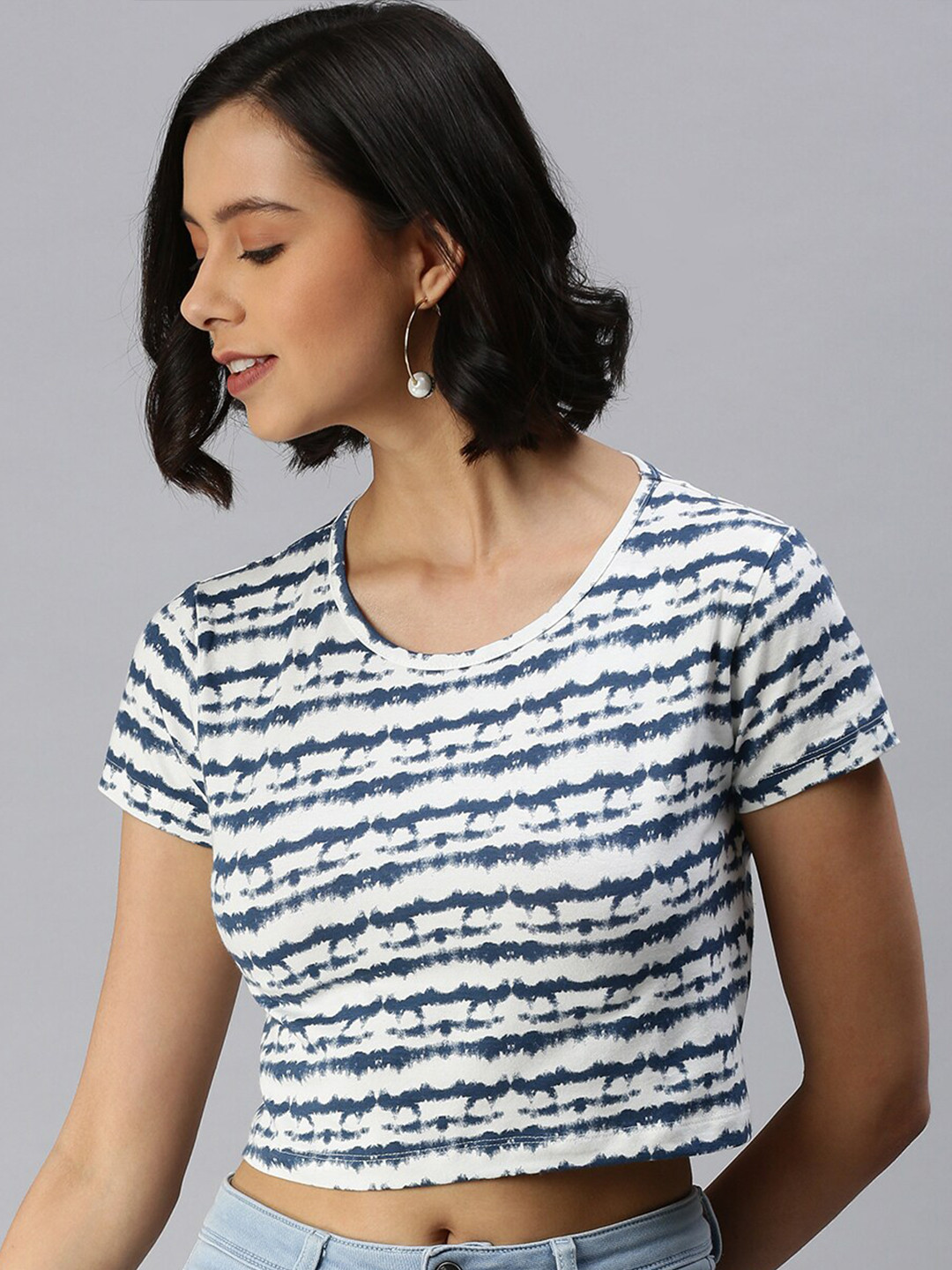 

De Moza Women Blue Printed T-shirt