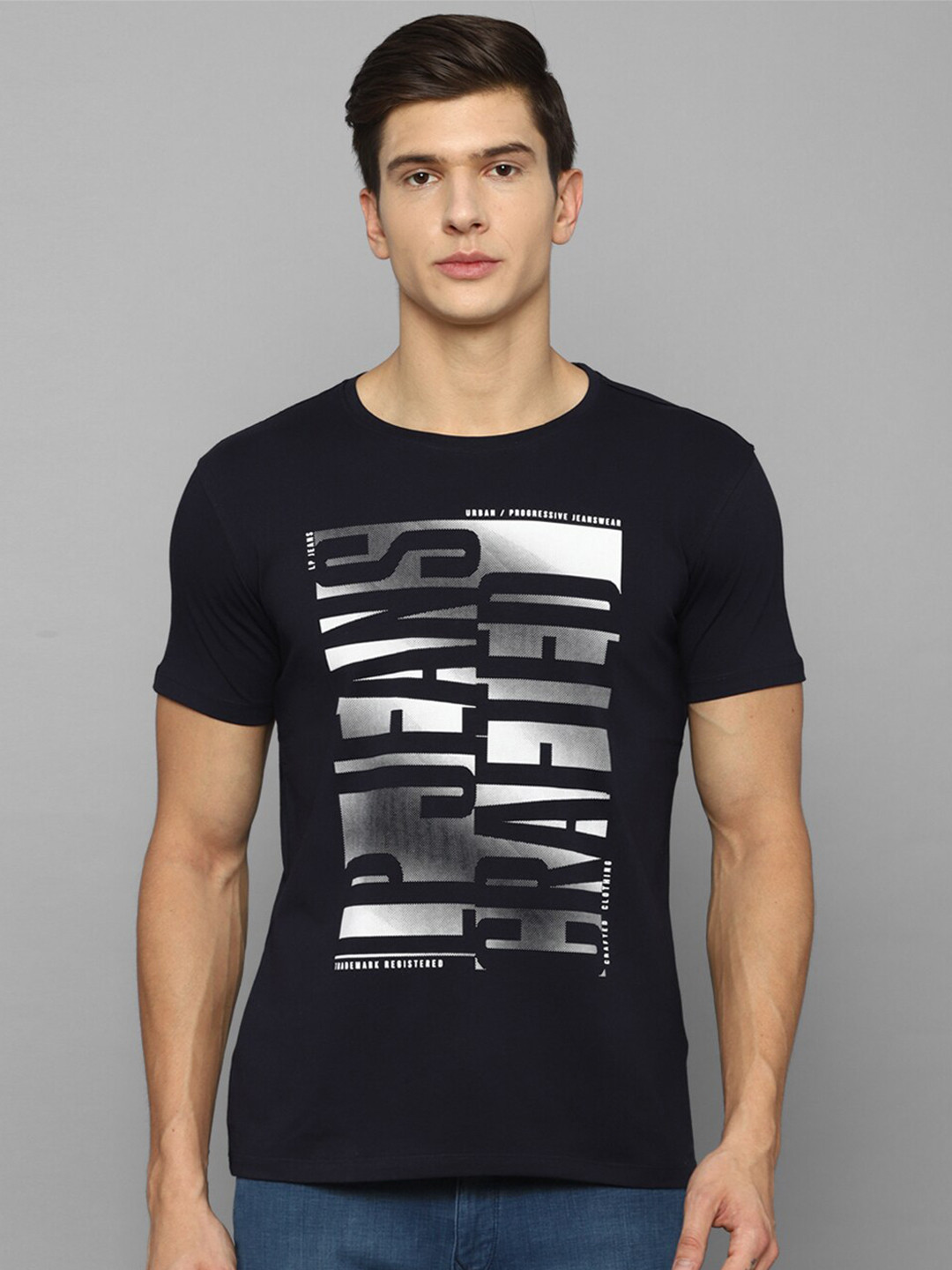 

Louis Philippe Jeans Men Black Typography Printed Slim Fit T-shirt