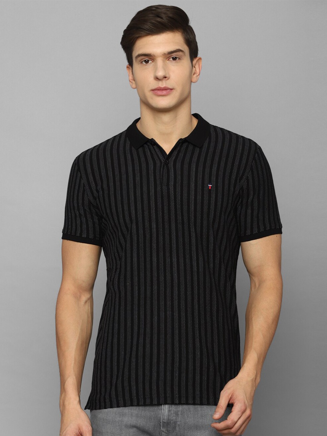 

Louis Philippe Sport Men Black Striped Polo Collar Slim Fit T-shirt