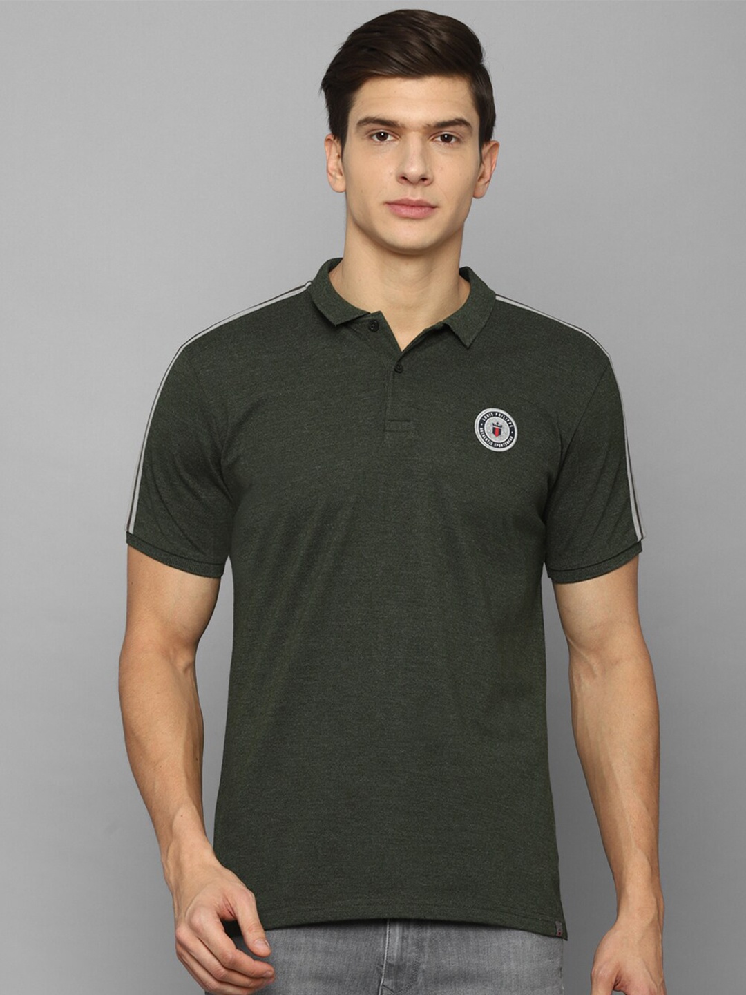 

Louis Philippe Sport Men Olive Green Polo Collar Pure Cotton Slim Fit T-shirt