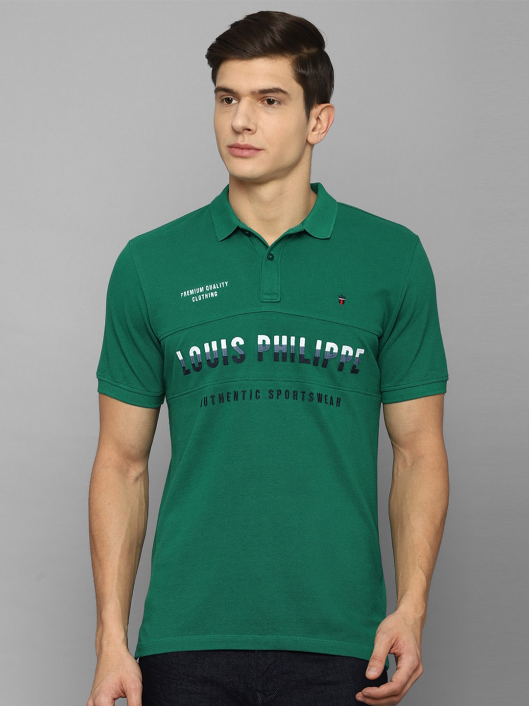 

Louis Philippe Sport Men Green Typography Polo Collar Slim Fit T-shirt