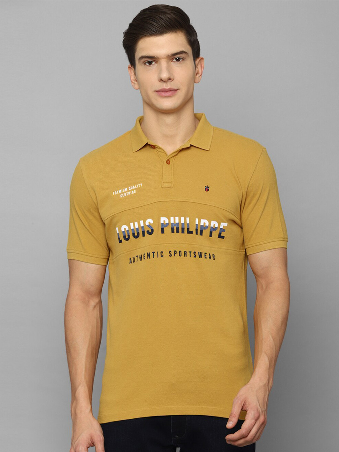 

Louis Philippe Sport Men Khaki Typography Polo Collar Slim Fit T-shirt