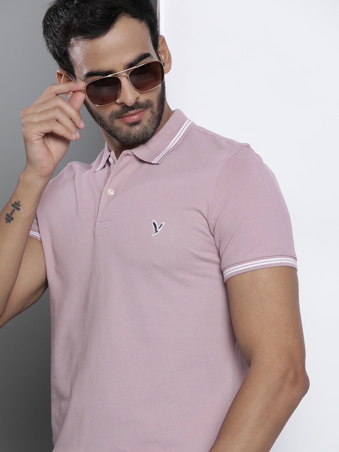 

AMERICAN EAGLE OUTFITTERS Men Lavender Polo Collar Slim Fit T-shirt