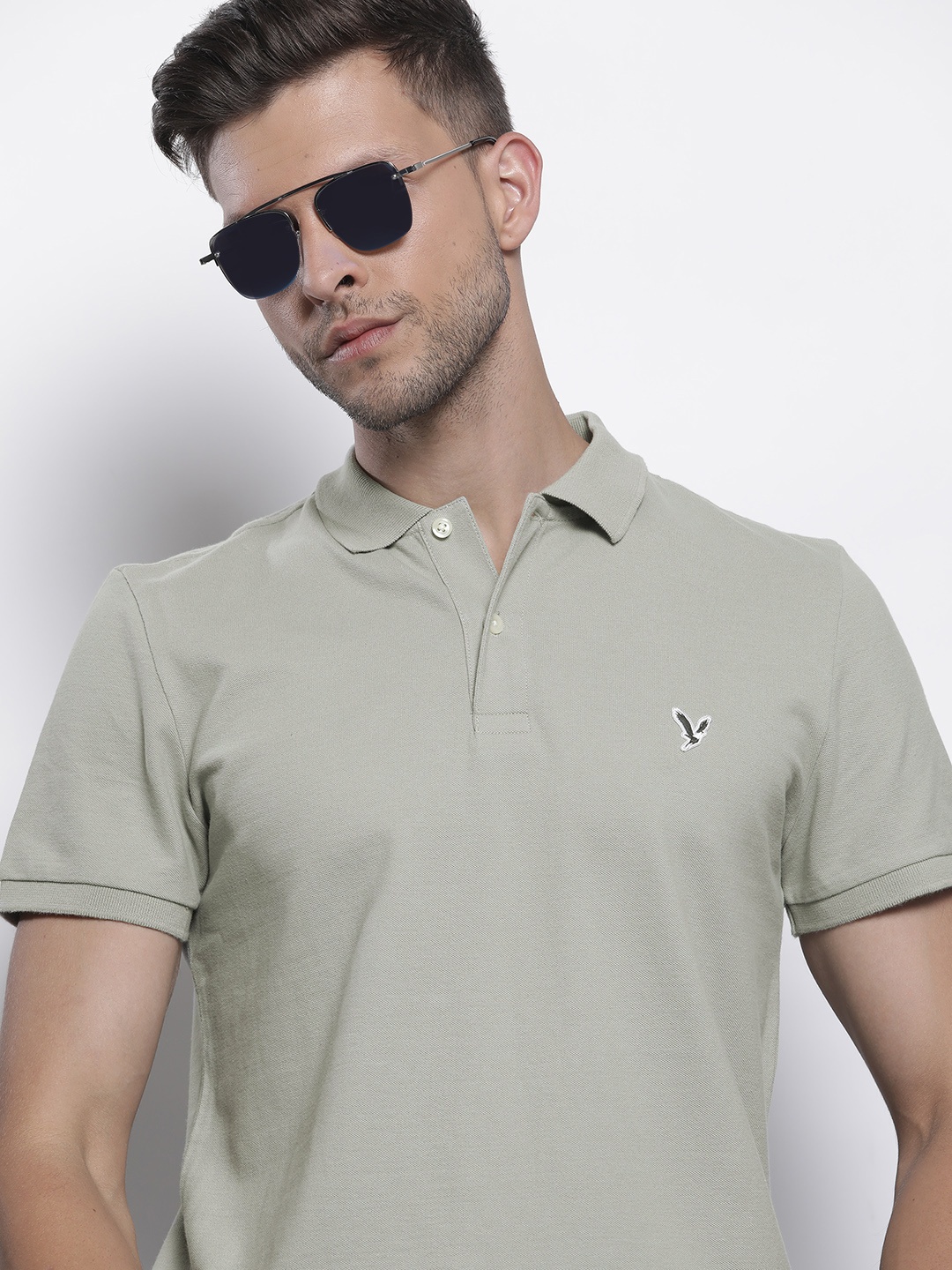 

AMERICAN EAGLE OUTFITTERS Men Green Solid Polo Collar Slim Fit T-shirt