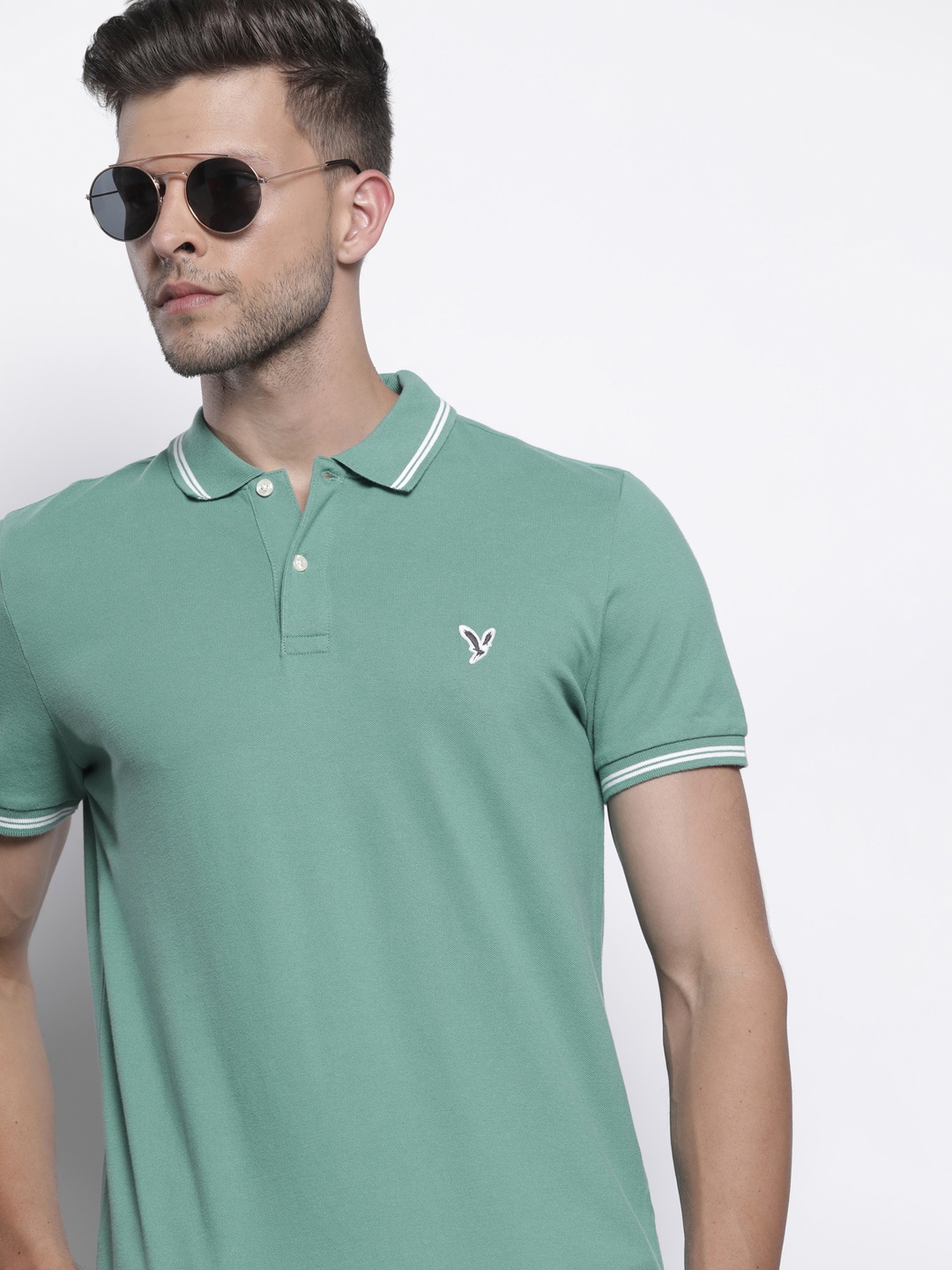 

AMERICAN EAGLE OUTFITTERS Men Green Polo Collar Slim Fit T-shirt