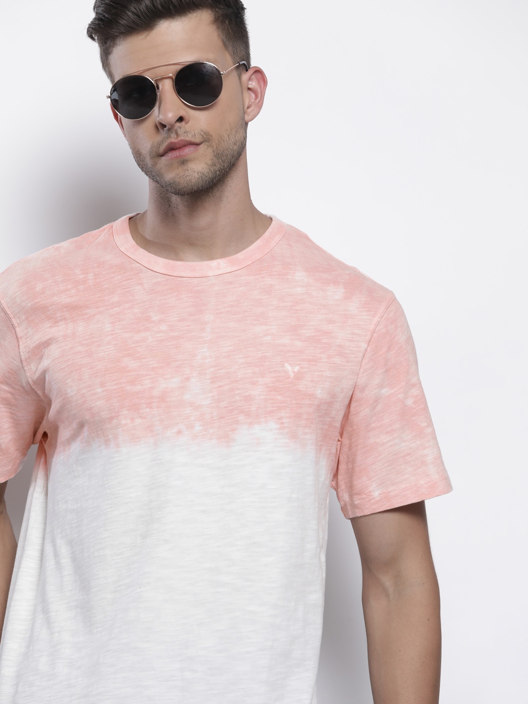 

AMERICAN EAGLE OUTFITTERS Men Pink & White Tie and Dye Pure Cotton T-shirt