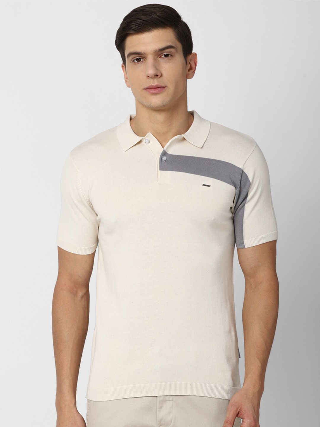 

Van Heusen Men Cream-Coloured Polo Collar T-shirt