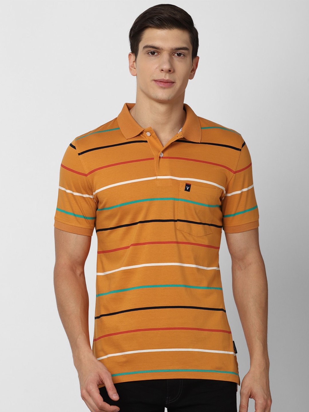 

Van Heusen Sport Men Orange Striped Polo Collar T-shirt