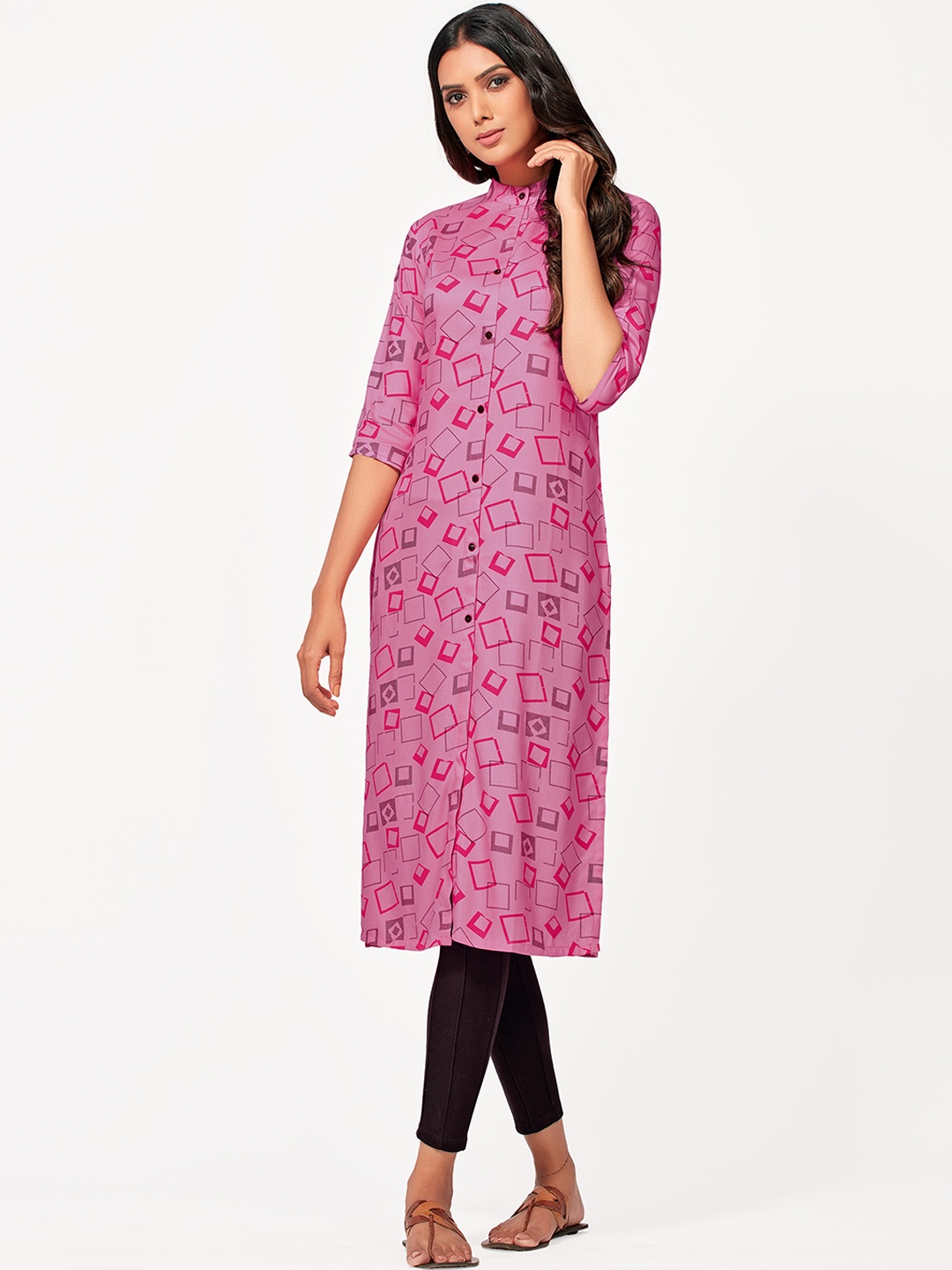 

MIMOSA Women Pink Geometric Printed Kurta