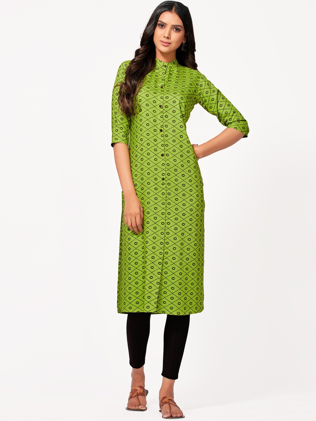 

MIMOSA Women Green Ethnic Motifs Printed Thread Work Kurta
