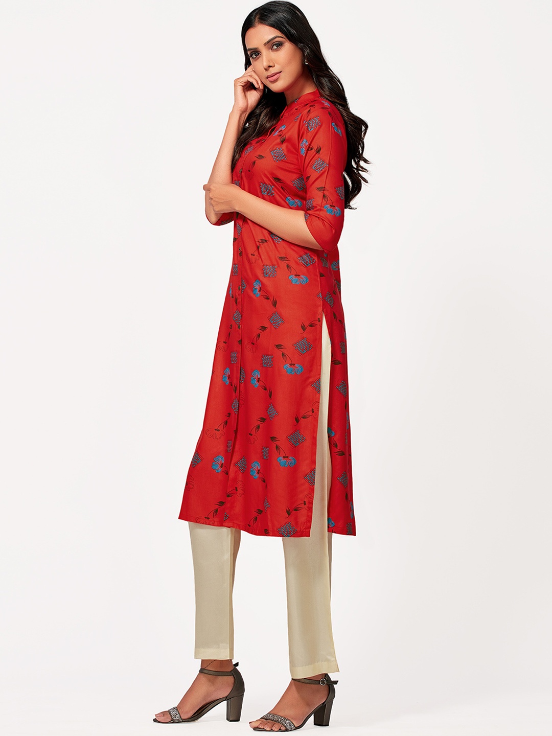 

MIMOSA Women Red Floral Printed Kurta