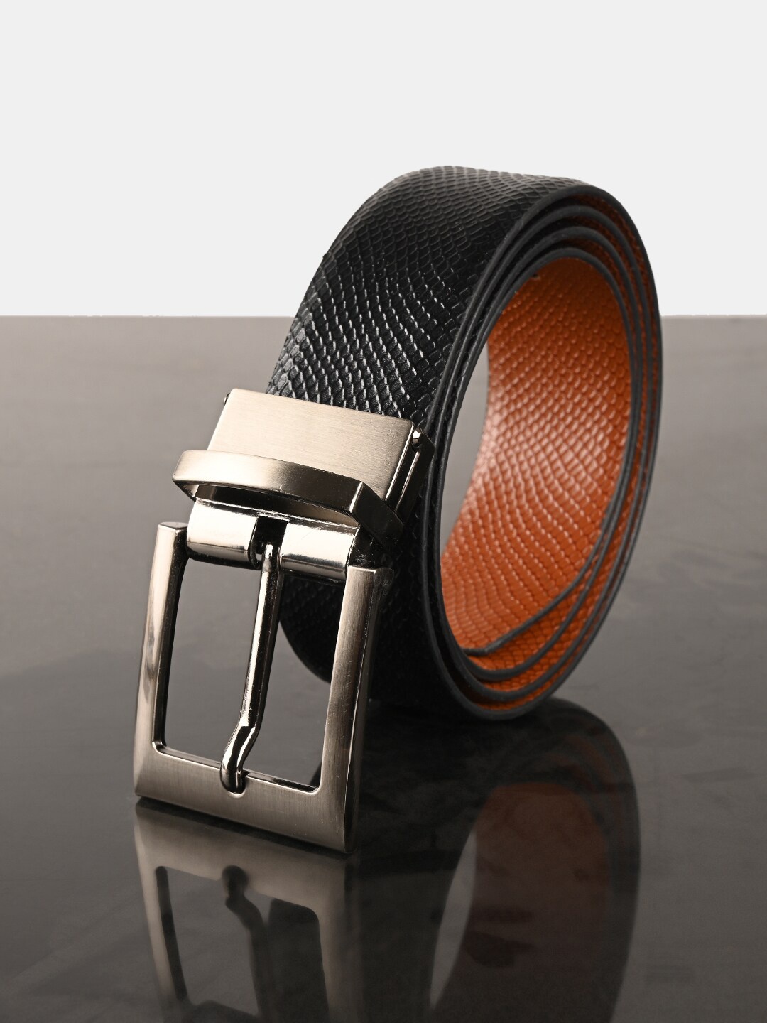 

BuckleUp Men Black Textured Leather Formal Belt