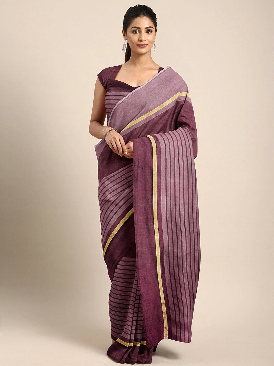 

KALINI Magenta & Gold-Toned Striped Saree