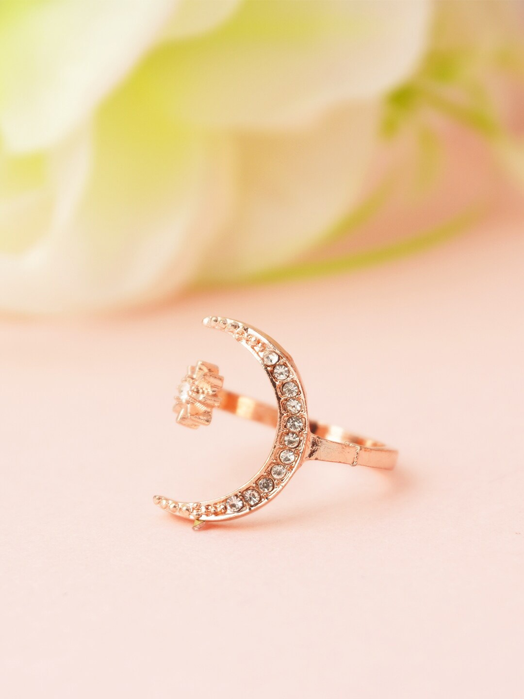 

Ferosh Rose Gold-Plated Star Moon Shaped Adjustable Finger Ring