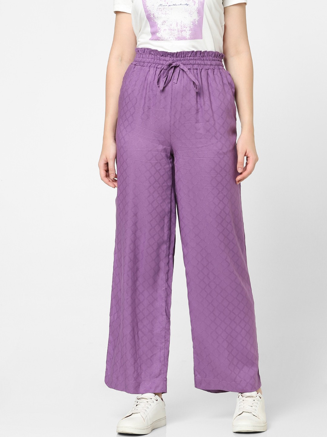 

Vero Moda Women Purple High-Rise Pleated Trousers