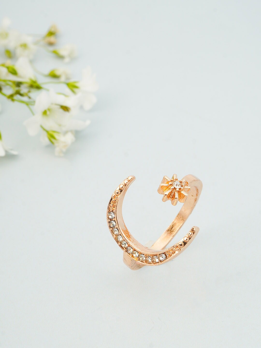 

Ferosh Women Gold-Plated AD-Studded Star Moon Ring