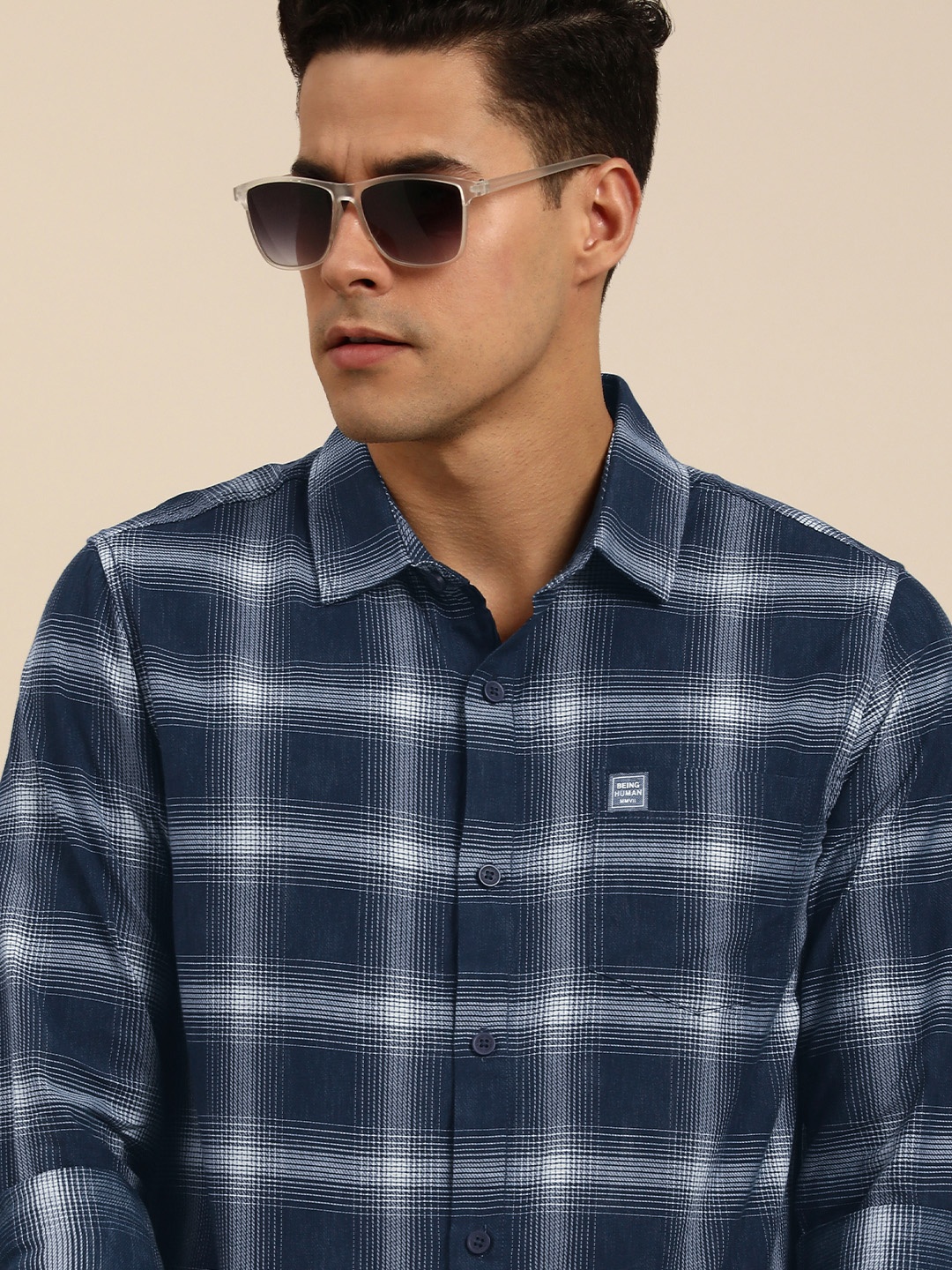 

Being Human Clothing Men Pure Cotton Slim Fit Checked Casual Shirt, Teal